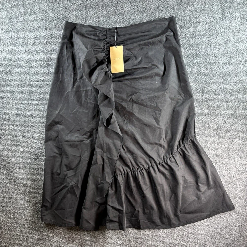 Halogen Ruffle Front Midi Skirt Womens 14 Black Tiered Draped NWT New